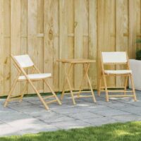 Bistrostole Foldbare Med Hynder Bambus – Cremefarvet / 55 x 55 x 75 cm