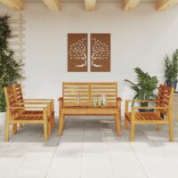Loungesæt Til Haven 3 Dele Med Hynder Massivt Akacietræ – Brun / 2x chair 2x bench table