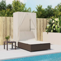 Solseng Med Tag Og Gardiner Polyrattan – Brun