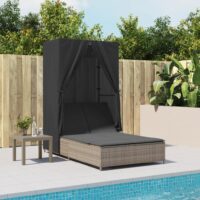 Solseng Med Tag Og Gardiner Polyrattan – Grå