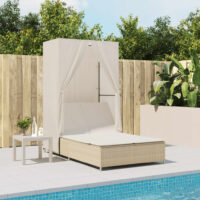 Solseng Med Tag Og Gardiner Polyrattan – beige og cremefarvet