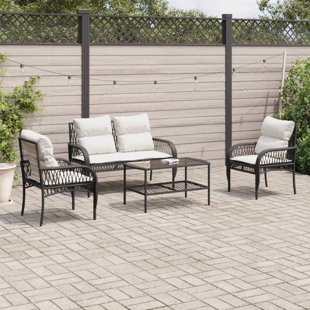 Sofasæt Til Haven 4 Dele Med Hynder Polyrattan - Sort og cremefarvet
