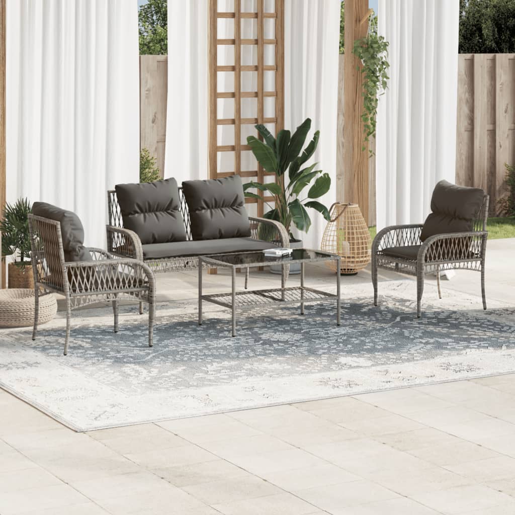 Sofasæt Til Haven 4 Dele Med Hynder Polyrattan - grå og mørkegrå