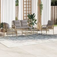 Sofasæt Til Haven 4 Dele Med Hynder Polyrattan – beige og lysegrå