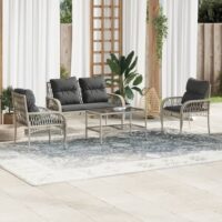 Sofasæt Til Haven 4 Dele Med Hynder Polyrattan - Lysegrå og mørkegrå