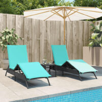 Liggestole Med Bord Polyrattan - Sort