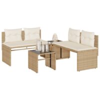 Sofasæt Til Haven 4 Dele Med Hynder Polyrattan – beige og cremefarvet