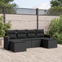 Havesofasæt 7 Dele Med Hynder Polyrattan – Sort / Uden bord