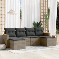 Havesofasæt 7 Dele Med Hynder Polyrattan – Grå / Uden bord