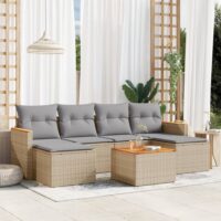 Havesofasæt 7 Dele Med Hynder Polyrattan – Blandet beige / Med bord