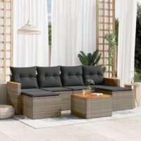 Havesofasæt 7 Dele Med Hynder Polyrattan – Grå / Med bord