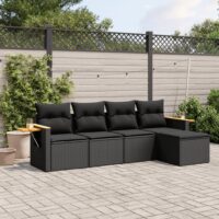 Sofasæt 5 Dele Med Hynder Polyrattan – Sort / Uden bord