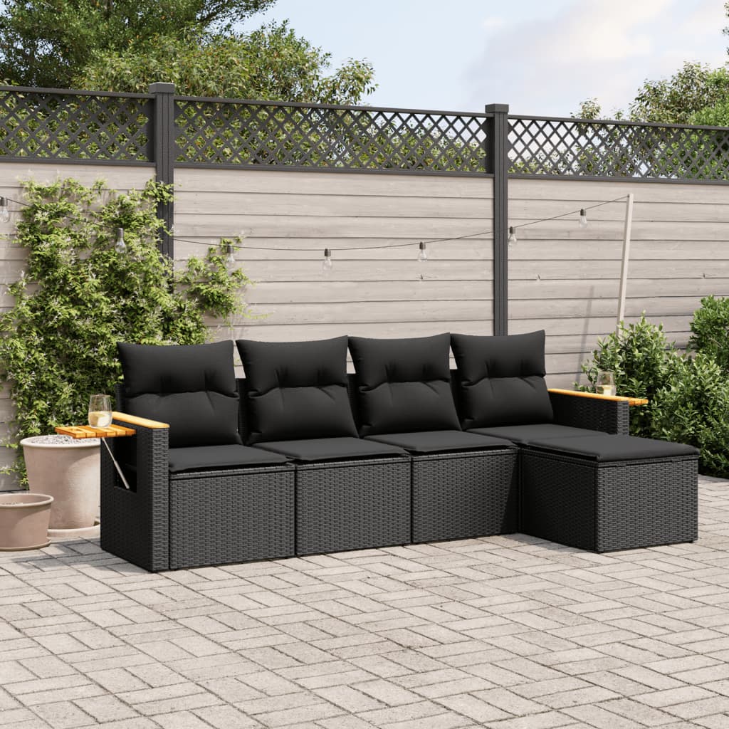Sofasæt 5 Dele Med Hynder Polyrattan - Sort / Uden bord