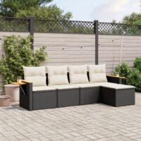 Sofasæt 5 Dele Med Hynder Polyrattan – Sort og cremefarvet / Uden bord