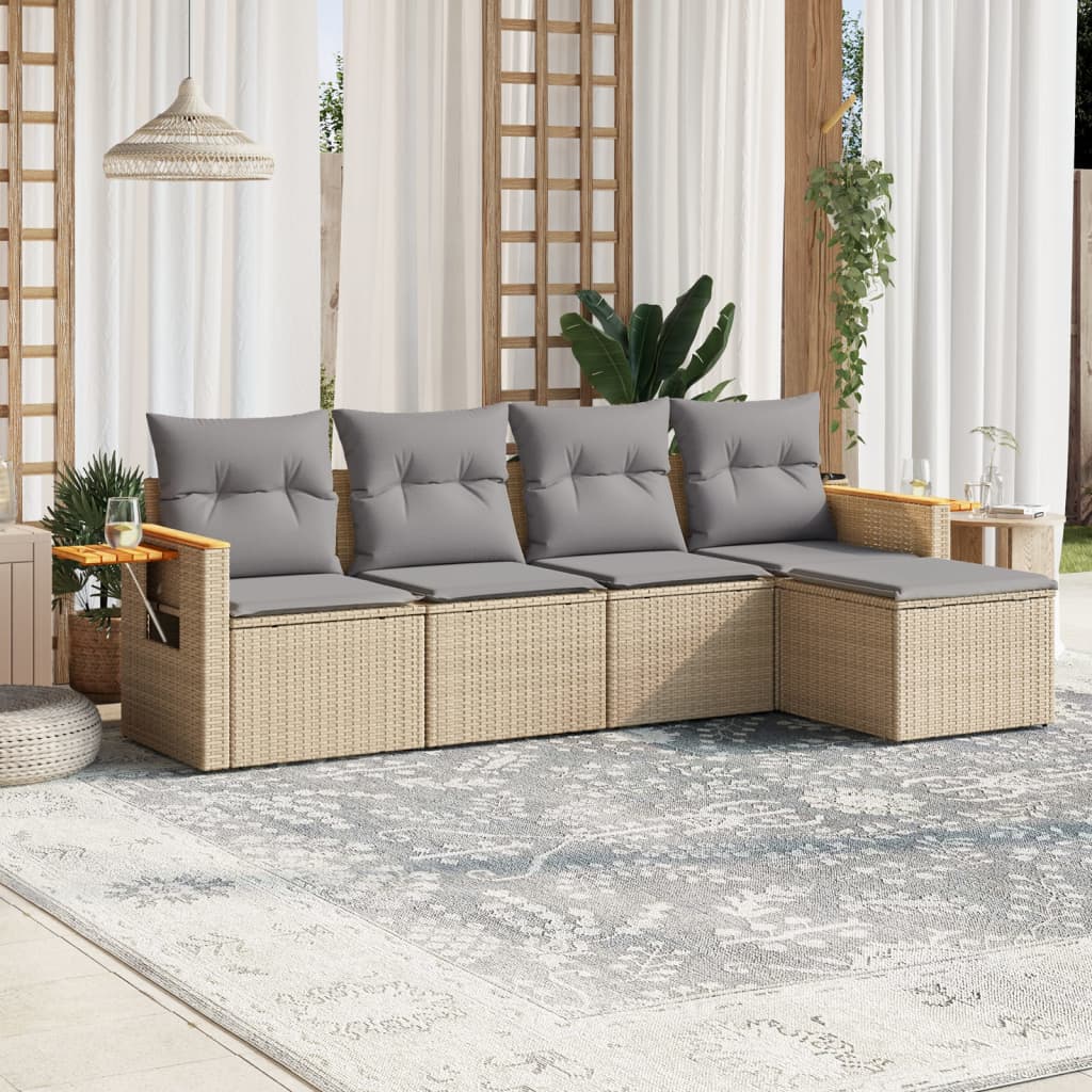 Sofasæt 5 Dele Med Hynder Polyrattan - beige og grå / Uden bord