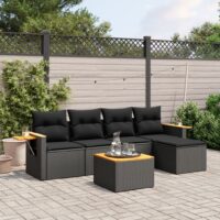 Sofasæt 5 Dele Med Hynder Polyrattan – Sort / Med bord