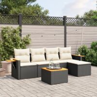 Sofasæt 5 Dele Med Hynder Polyrattan – Sort og cremefarvet / Med bord