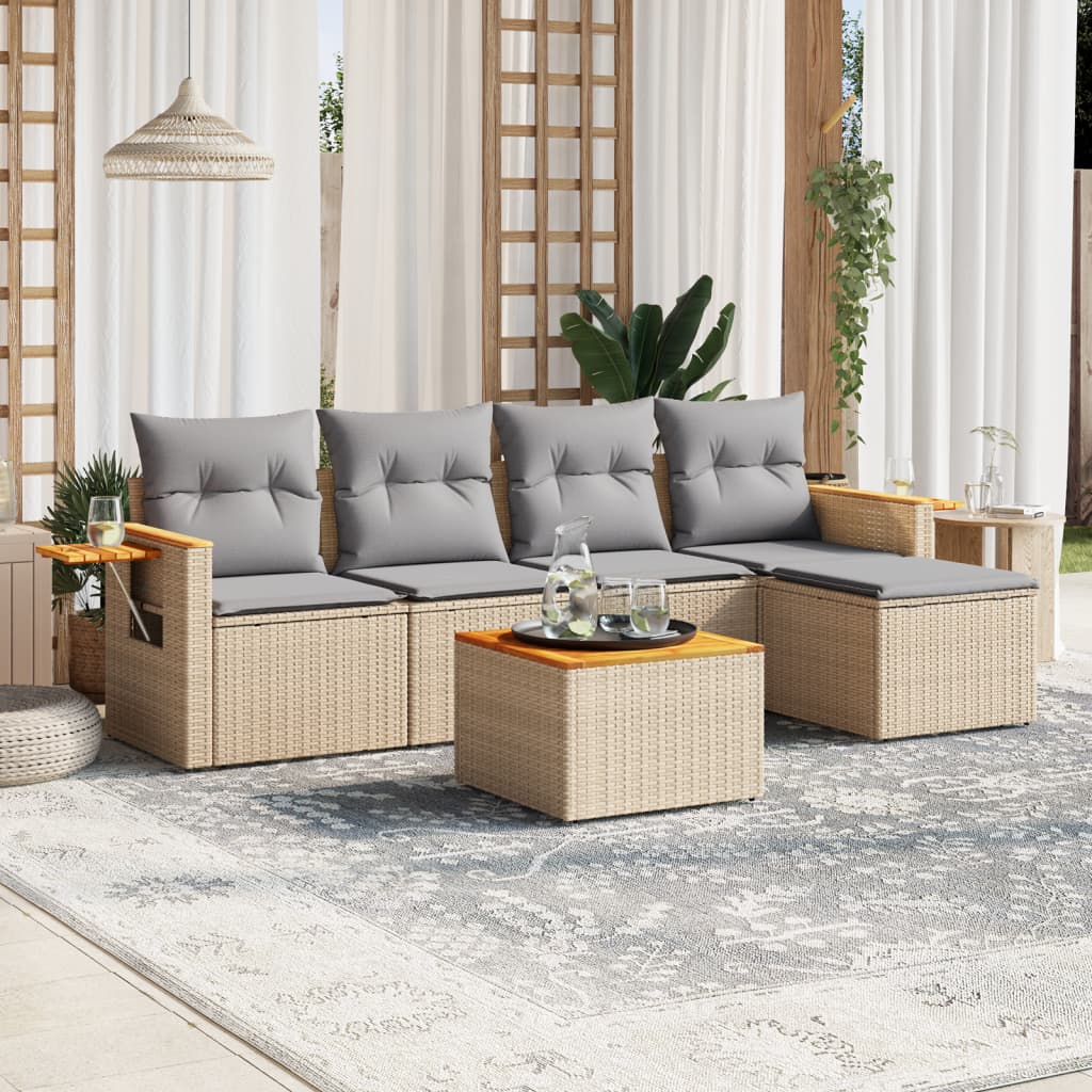 Sofasæt 5 Dele Med Hynder Polyrattan - beige og grå / Med bord