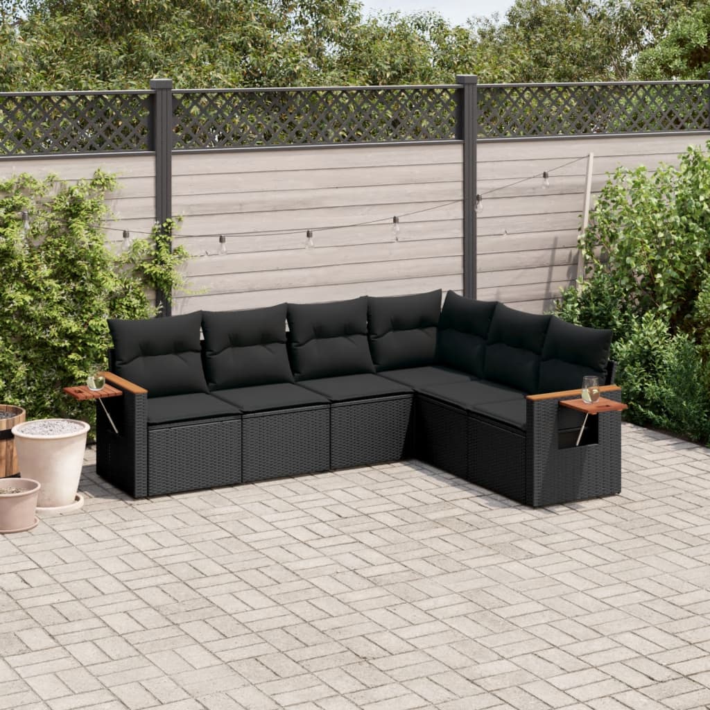 Sofasæt Til Haven 6 Dele Med Hynder Polyrattan - Sort / Uden bord