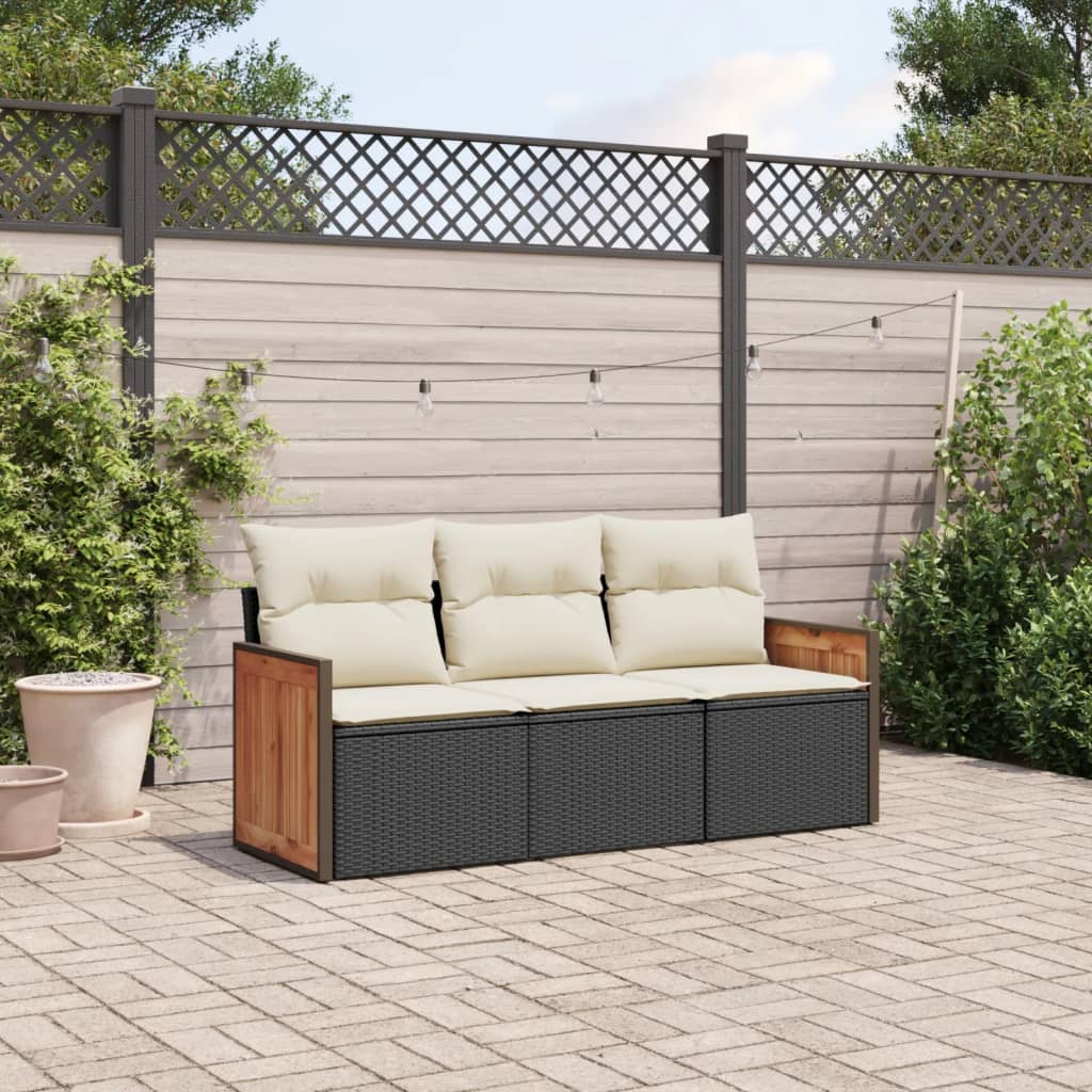 Sofasæt Til Haven 3 Dele Med Hynder Polyrattan - Sort og cremefarvet / Uden bord
