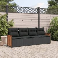 Sofasæt Til Haven 4 Dele Med Hynder Polyrattan – Sort / Uden bord