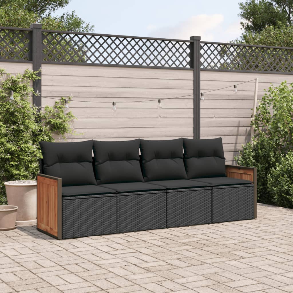Sofasæt Til Haven 4 Dele Med Hynder Polyrattan - Sort / Uden bord