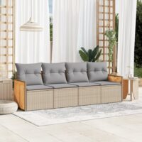 Sofasæt Til Haven 4 Dele Med Hynder Polyrattan – beige og grå / Uden bord