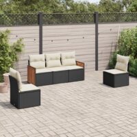 Sofasæt Til Haven 5 Dele Med Hynder Polyrattan – Sort og cremefarvet / Uden bord