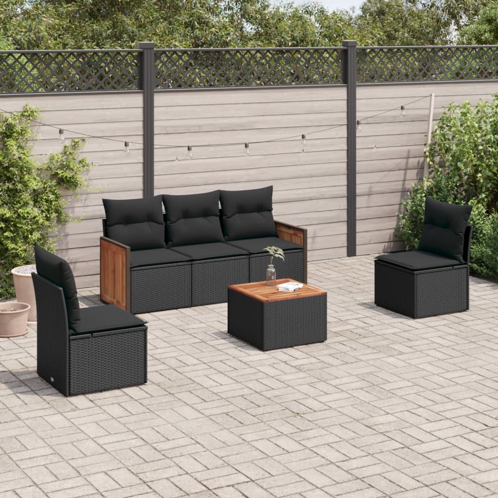 Sofasæt Til Haven 5 Dele Med Hynder Polyrattan - Sort / Med bord