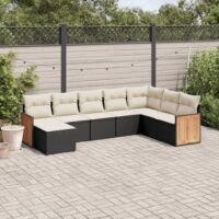 Sofasæt Til Haven 9 Dele Med Hynder Polyrattan – Sort og cremefarvet / Uden bord
