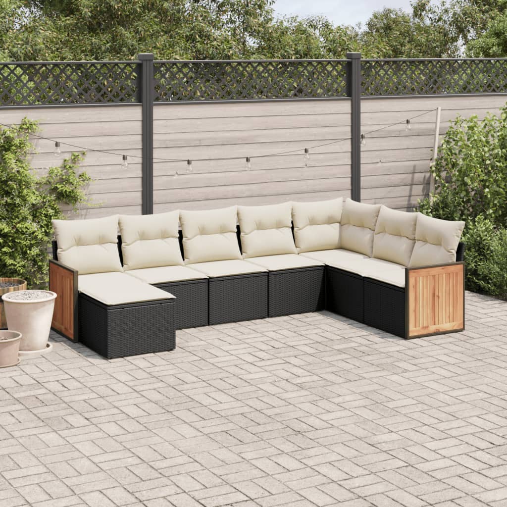 Sofasæt Til Haven 9 Dele Med Hynder Polyrattan - Sort og cremefarvet / Uden bord