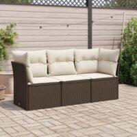 Sofasæt Til Haven 3 Dele Med Hynder Polyrattan - Brun og cremefarvet / Uden bord