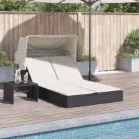 Solseng Med Baldakin Og Hynder Polyrattan – Sort