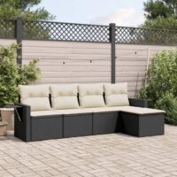 Sofasæt Til Haven 6 Dele Med Hynder Polyrattan – Sort og cremefarvet / Uden bord
