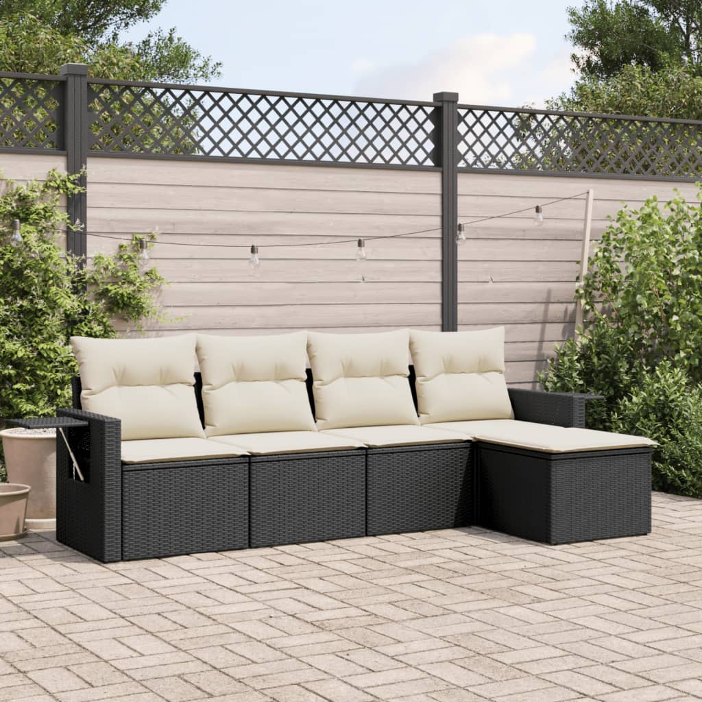 Sofasæt Til Haven 6 Dele Med Hynder Polyrattan - Sort og cremefarvet / Uden bord