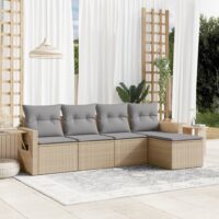 Sofasæt Til Haven 6 Dele Med Hynder Polyrattan – beige og grå / Uden bord