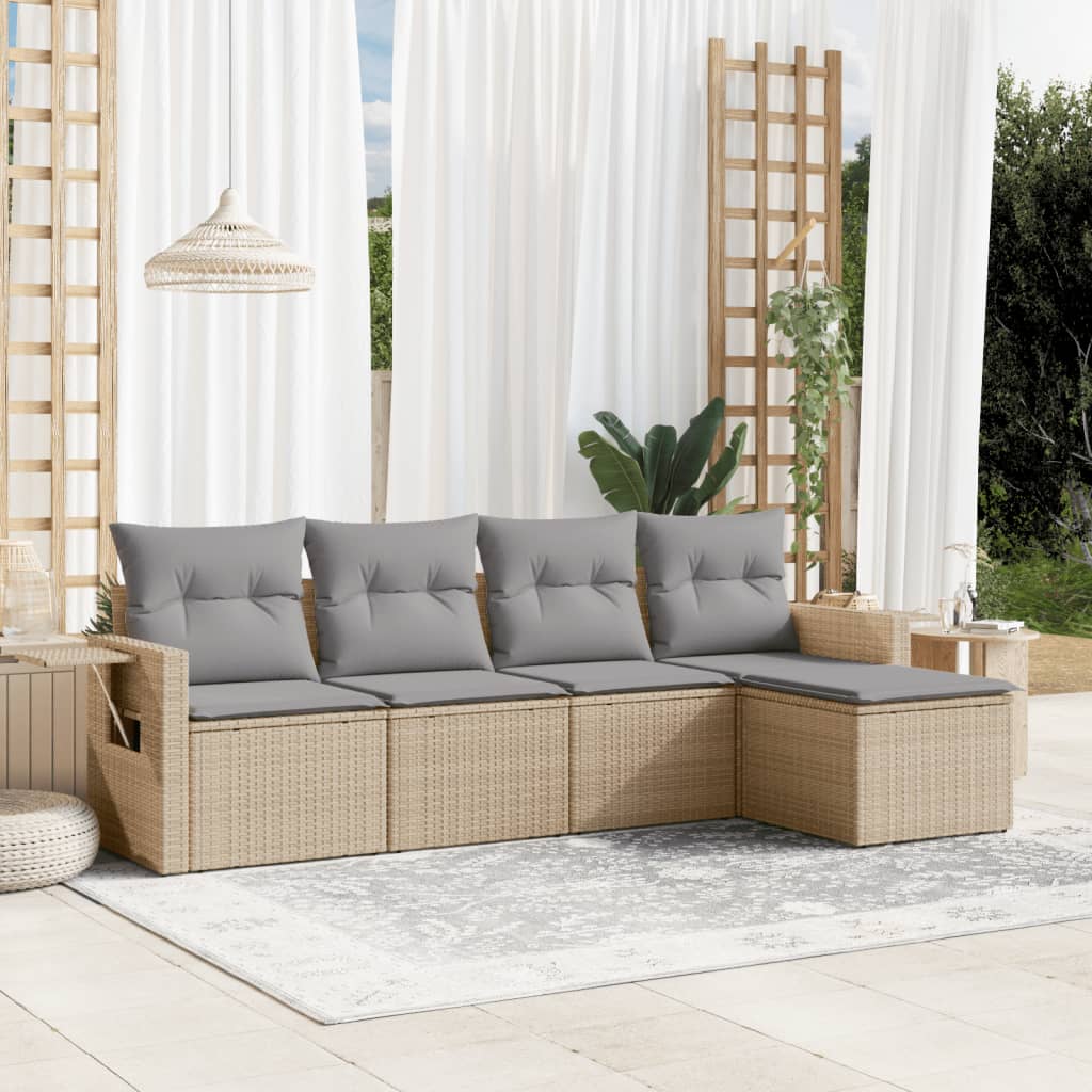 Sofasæt Til Haven 6 Dele Med Hynder Polyrattan - beige og grå / Uden bord