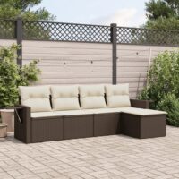 Sofasæt Til Haven 6 Dele Med Hynder Polyrattan – Brun og cremefarvet / Uden bord
