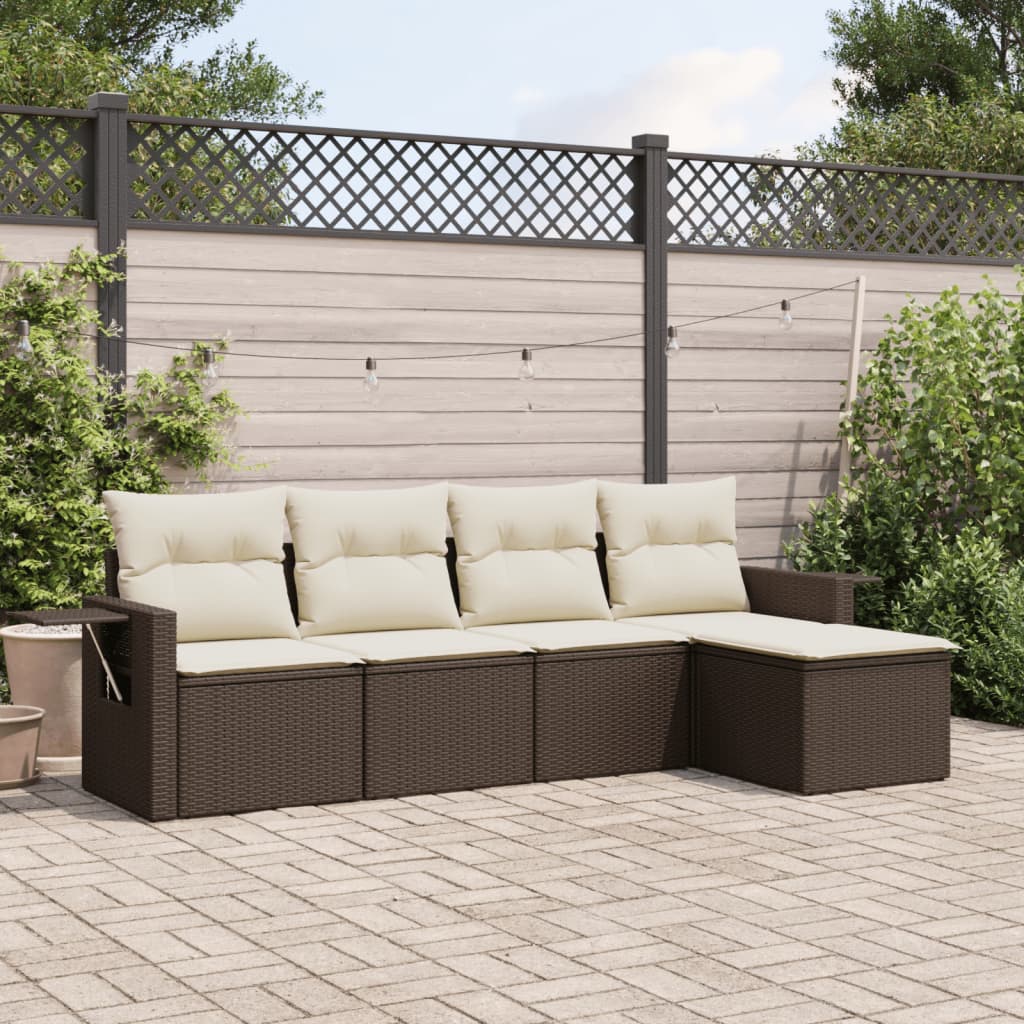 Sofasæt Til Haven 6 Dele Med Hynder Polyrattan - Brun og cremefarvet / Uden bord