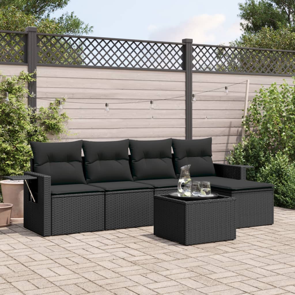 Sofasæt Til Haven 6 Dele Med Hynder Polyrattan - Sort / Med bord