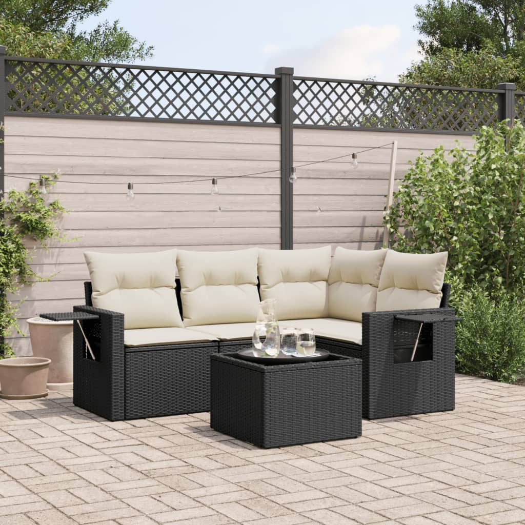 Sofasæt Til Haven 4 Dele Med Hynder Polyrattan - Sort og cremefarvet / Med bord