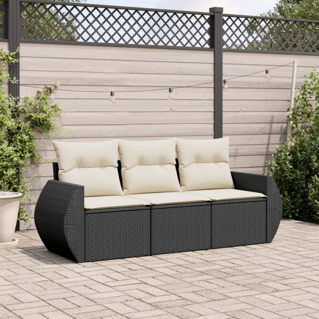 Sofasæt Til Haven 3 Dele Med Hynder Polyrattan - Sort og cremefarvet / Uden bord