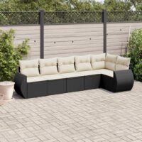 Sofasæt Til Haven 6 Dele Med Hynder Polyrattan – Sort og cremefarvet / Med bord
