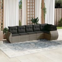 Sofasæt Til Haven 6 Dele Med Hynder Polyrattan – Grå / Med bord