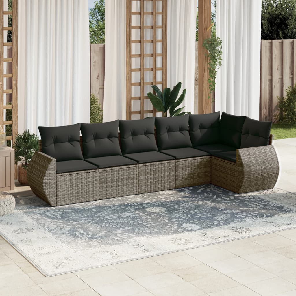 Sofasæt Til Haven 6 Dele Med Hynder Polyrattan - Grå / Med bord