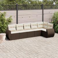 Sofasæt Til Haven 6 Dele Med Hynder Polyrattan – Brun og cremefarvet / Med bord