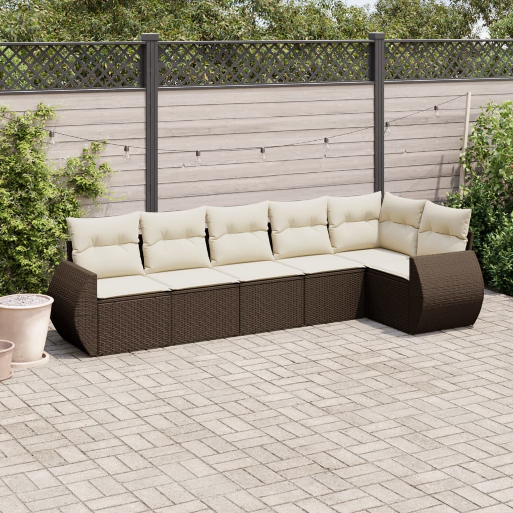 Sofasæt Til Haven 6 Dele Med Hynder Polyrattan - Brun og cremefarvet / Med bord