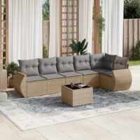 Sofasæt Til Haven 6 Dele Med Hynder Polyrattan – beige og grå / Uden bord