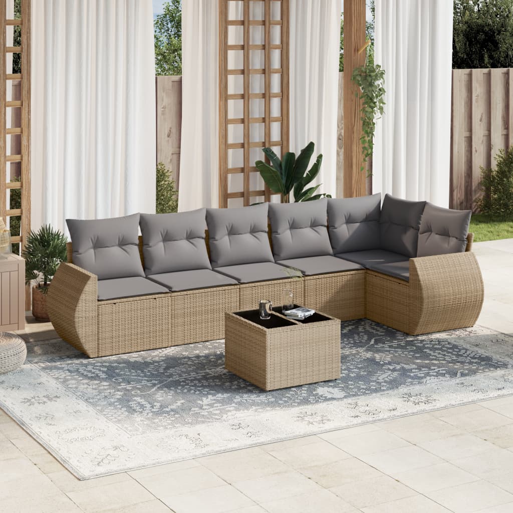 Sofasæt Til Haven 6 Dele Med Hynder Polyrattan - beige og grå / Uden bord