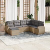 Sofasæt Til Haven 7 Dele Med Hynder Polyrattan – beige og grå / Uden bord